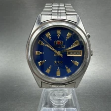 Orient Tri-Star Watch Men 36mm Blue Dial Steel Daydate Automatic Runs Crystal