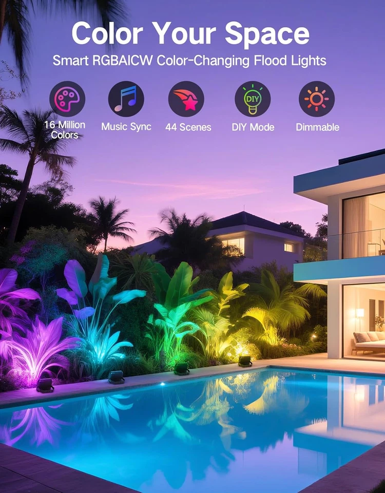 V2 Smart Outdoor Flood Lights, APP & Remote Control, Works with Alexa Google Hom - Image 2 of 4