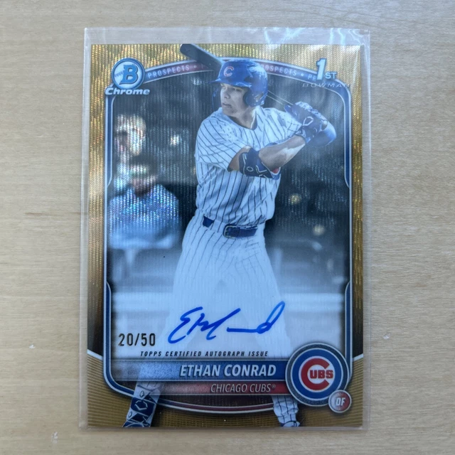 Ethan Conrad 2025 Bowman Draft Gold Wave Refractor 20/50 First Chrome Auto Cubs