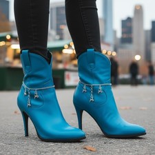 Women Silver Metal Chain Boot Bracelet Shoe Winter Christmas Deer Charms PAIR