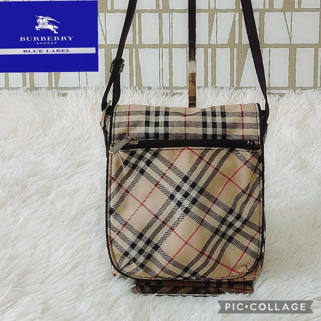 BURBERRY Blue Label Nova Check Nylon Mini Shoulder Bag Beige