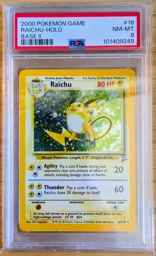 PSA 8 Raichu 16/130 HOLO Base Set 2 Pokemon Card NM MINT - New Cert!