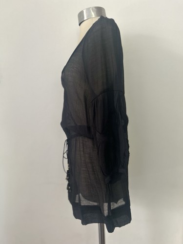 Vix Paula Hermanny Black Semi Sheer Kaftan Beach Cover Up Tunic Top S UK 10-12 - Picture 9 of 24