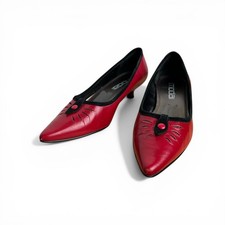 Vintage Red Leather Twee Kitten Heel Pumps 7