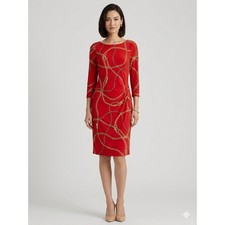 Ralph Lauren Red Chain-Print Midi Dress