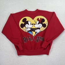 Vintage 90's Disney Mickey Minnie Sweatshirt Women's XL Red Heart Valentines
