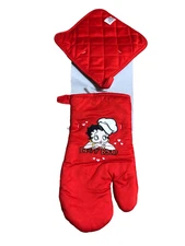 Betty Boop Kitchen Chef Red Pot Holder & Oven Mitt Set **