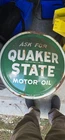 Original Vintage 24" Quaker State Motor Oil Button Sign Green/White-1960s
