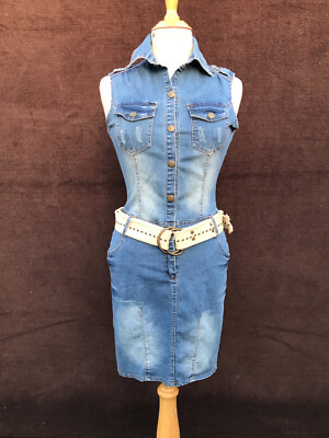 M muchacho blue denim sleeveless body cone dress Size