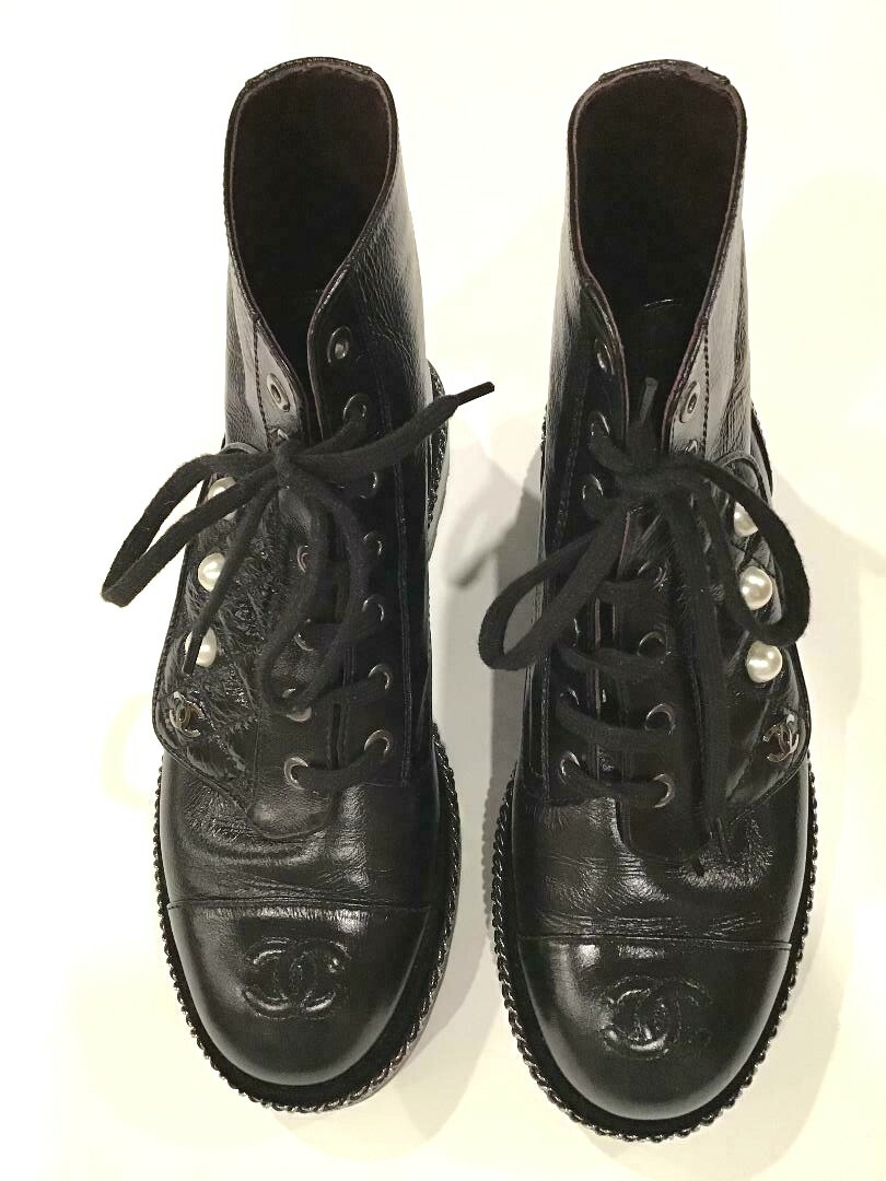 chanel white boots with pearls