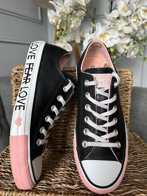 Converse Turnschuhe Sneaker UK 5,5 EU 38 Love Fear Love Schwarz Rosa Leder 