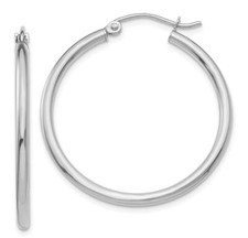 30mm 14K White Gold Polished 2mm Lightweight Tube Hoop Earrings T826L