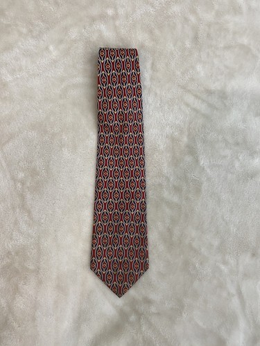 Paolo Gucci Necktie Burgundy Gold Chain Navy Geometric Mens Tie - Picture 6 of 6