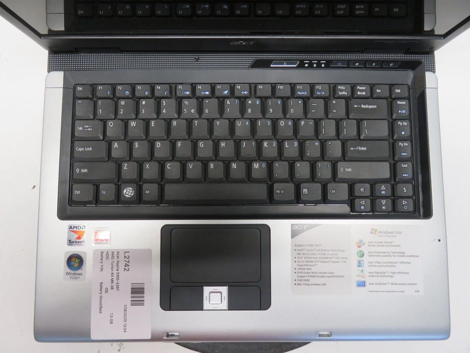 Acer Aspire 5100-3357 AMD Turion 64 MK-36 2000 MHz 1,5 GB SIN DISCO DURO sin batería Foto 2 de 4