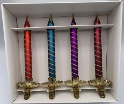 Vtg Glass Twist Clip on Candles Christmas Swirl Glitter Ornaments Enesco 2001