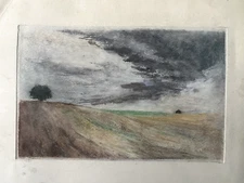FRANZ EHMKE * 1928-2018 GDR PAINTER PASTEL SKY FIELDS TREE BEFORE LÜBARS SIGNED