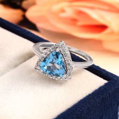 50 ct Trillion Cut Natural London blue topaz Women Engagement Ring