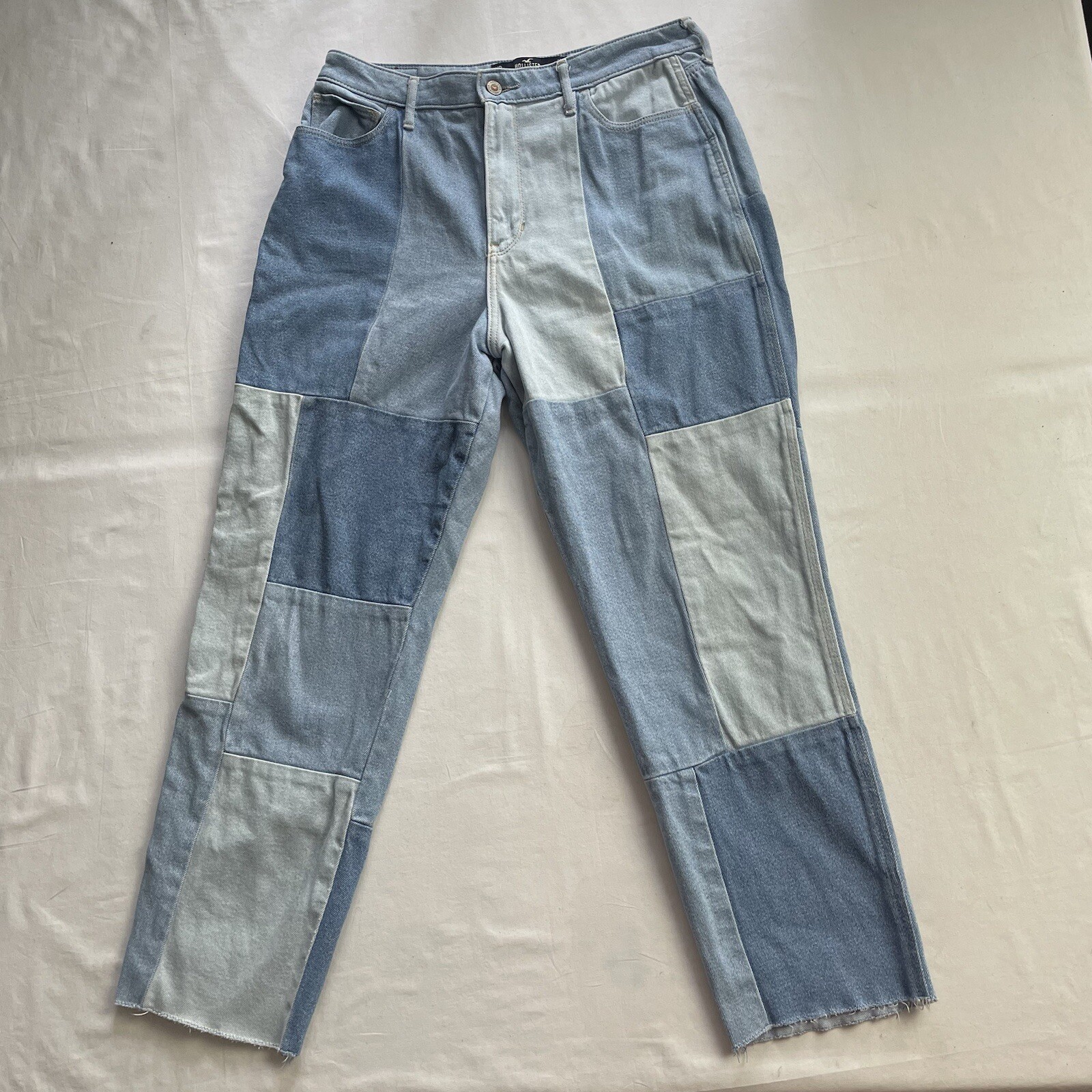 Hollister Mom Jeans Women's 30x27 11R Blue Patchwork Raw Hem Ultra High Rise-image