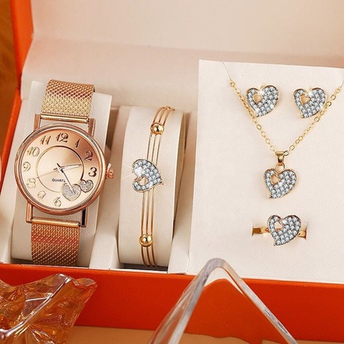 Uhr Armband Halskette Ohrringe Geschenkbox Set Frauen Mädchen Weihnachten 5-teiliges Set - Bild 3 von 8