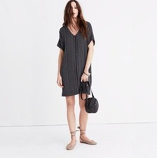Madewell Novel Striped Shift Dress Black White Short Sleeve V-Neck XS