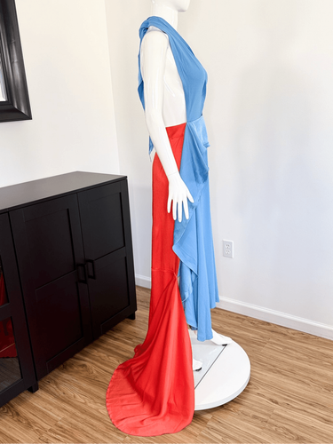 NWT Victoria Beckham Womens Colorblock Circle Draped Dress Blue & Orange Size 4 - Picture 9 of 13