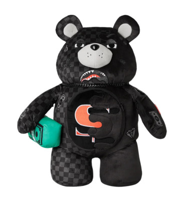 Sprayground Unfinished Money Teddy Bear Backpack New Black Travel School Bag