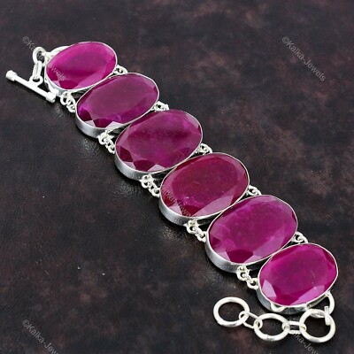 Faceted Kashmir Rubi Gemstone Bracelet 925 Sterling Silver Adjustable Bracelet