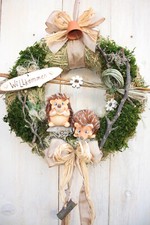 Türkranz Igel natur Frühling Sommer Shabby Willkommen Kranz Landhaus taupe grün