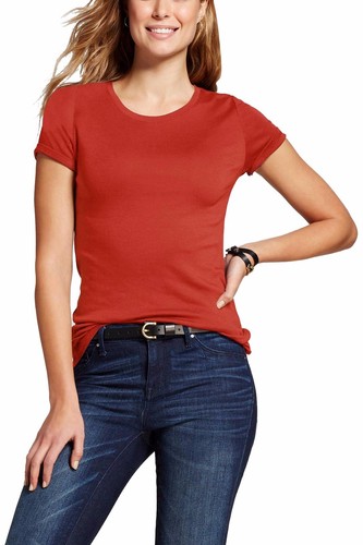 Womens Round Neck T Shirts SHORT SLEEVE Casual Comfort Basic Tee Plain Cotton - Picture 9 of 26