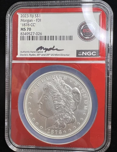 "1878-CC" Morgan Dollar 2023 Fiji 1 oz Silver NGC MS70, Ryder Label [BN052]