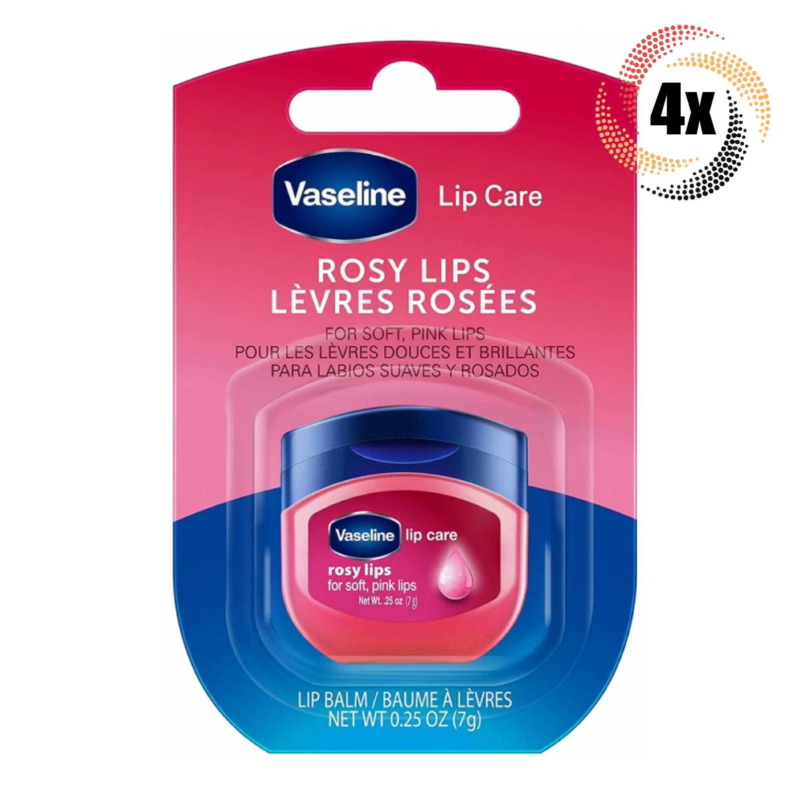 4 упаковки вазелина для губ с ароматом Rosy Lips | 25 унций | Для нежно-розовых губ