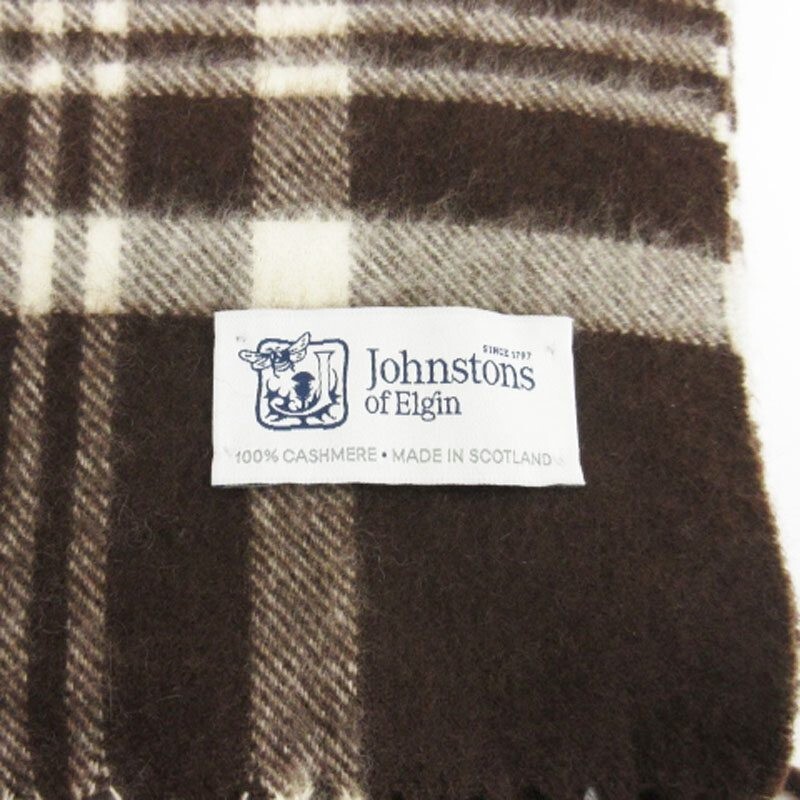JOHNSTONS OF ELGIN カシミヤ100% Johnstons Of Elgin Cashmere 100 Large scaves Check Uk Brown