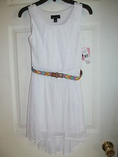 NWT Girl's Amy's Closet White Sleeveless Dress w/ Aztec design thin belt sz 8