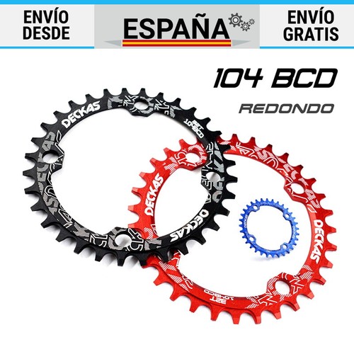 Plato de Bicicleta 104bcd Simétrico Redondo Monoplato Mtb Bici Rojo Negro Azul |