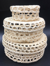Crochet set of 3 small lidded baskets craft starched 4  dia 3.5  dia 2.5  dia