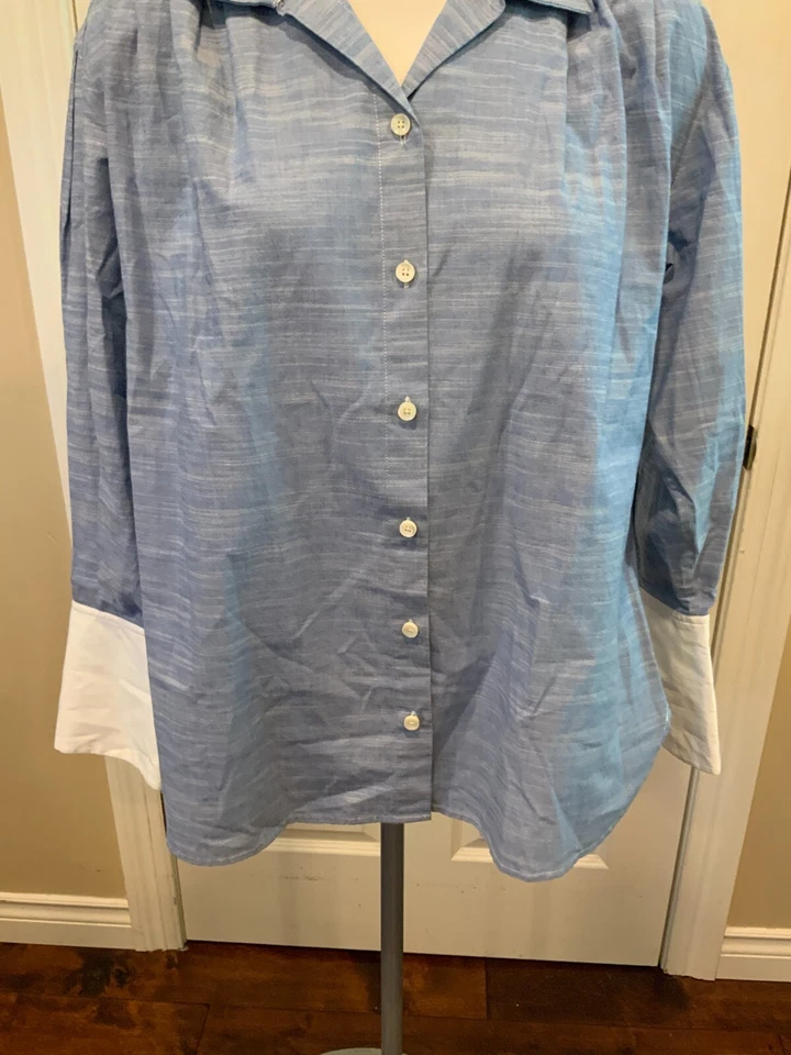 Camisa MARCO Azul Cuadrada Plisada Contraste Puño Abotonada, Talla M Foto 4 de 4