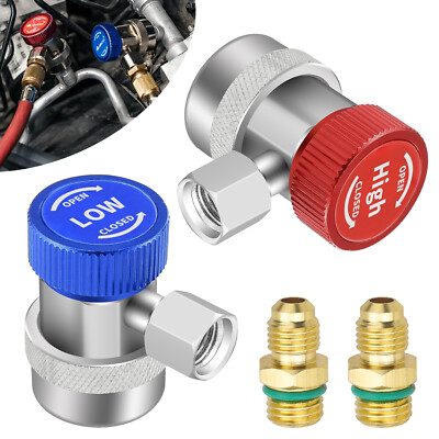 2x R134A Quick Coupler Adapter for Car AC System, HP & LP Connector, 1/4'' Flare