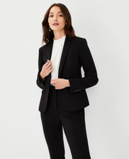 NEW ANN TAYLOR 189 BLACK DOUBLE KNIT ONE BUTTON BLAZER SZ 8