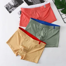 Men Trunks Ice Silk Briefs Underpants Short Boxer Sexy Underwear Low-rise Soft