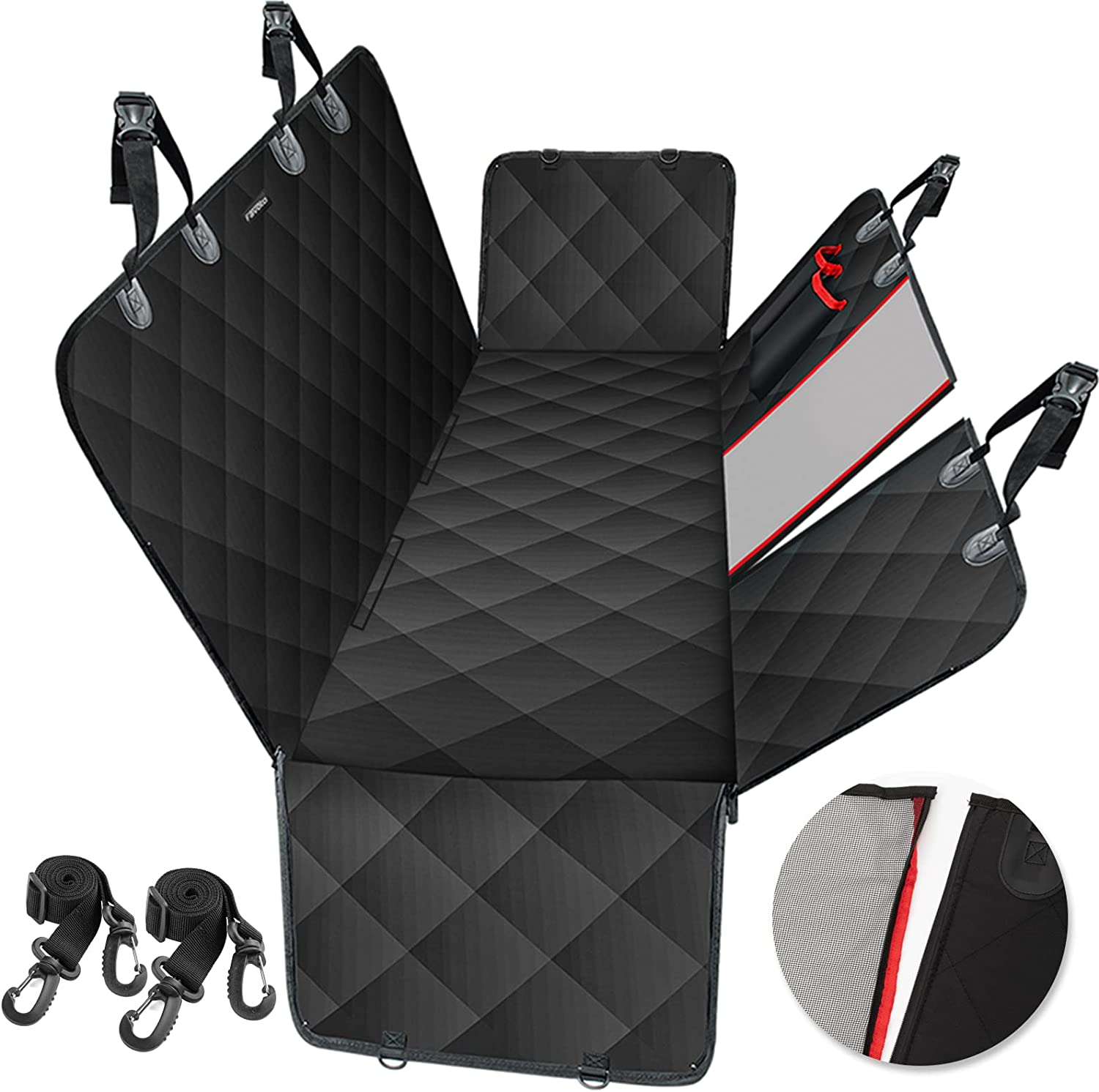 Dog Car Seat Cover Waterproof Backseat Protector, Hammock with Visible Mesh Wind