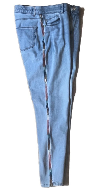 Knox Rose Striped Embroidery Skinny Jeans Womens Size 8 Blue Denim Elastic Waist