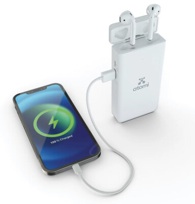 Atomi 10000mAh Battery Bank Built-in AirPods Charge Case & Smart