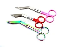 3 LISTER BANDAGE SCISSORS 5.5" & 4.5" RED PINK AND RAINBOW SURGICAL INSTRUMENTS