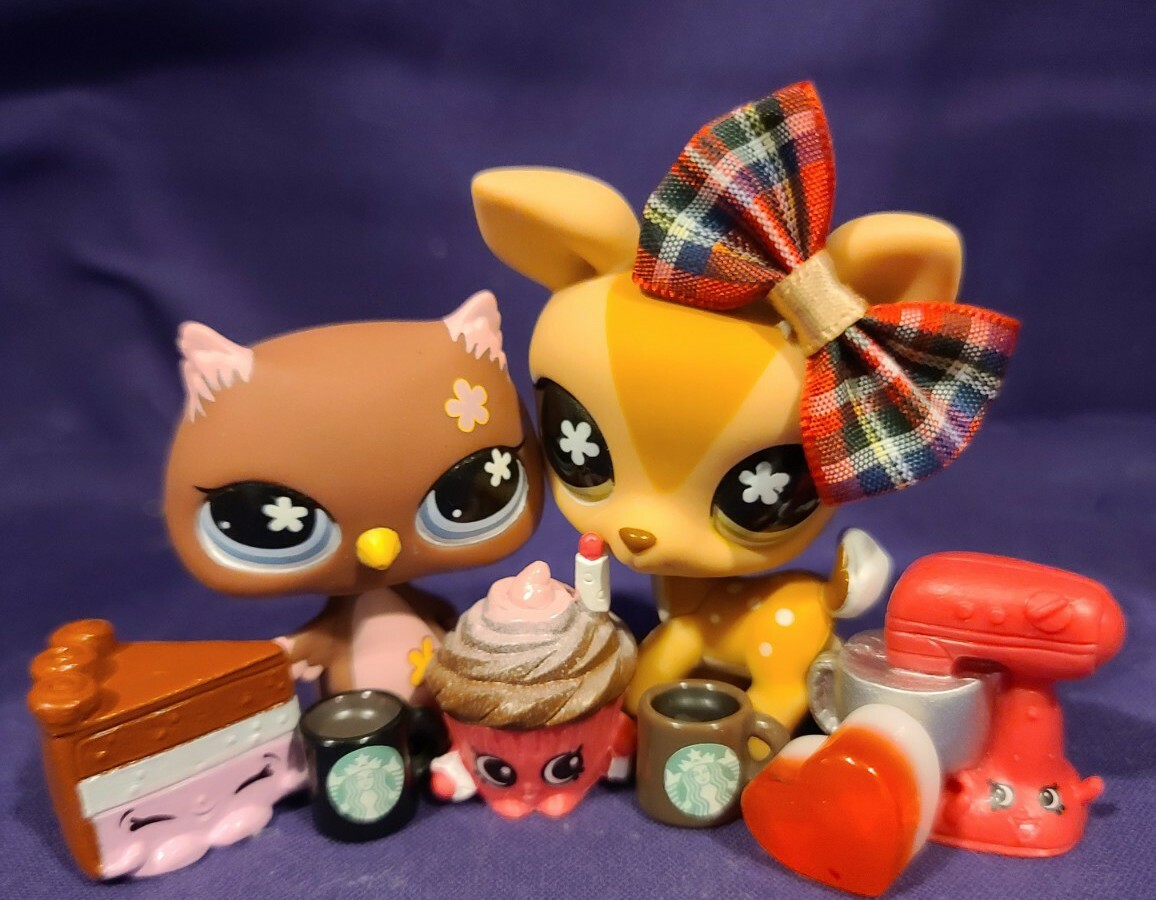 Authentic Littlest Pet Shop LPS 634 635 Deer Owl FLOWER Eyes Bambi 