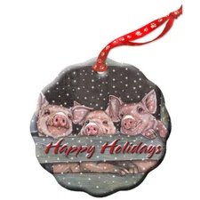 Pig Holiday Porcelain Christmas Tree Ornament