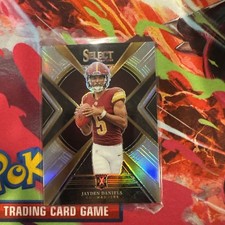 JAYDEN DANIELS 2023 PANINI SELECT XRC SILVER PRIZM ROOKIE CARD RC #502. rookie card picture