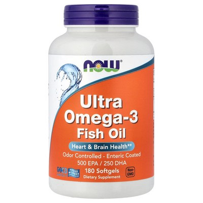 Now Foods Ultra Omega-3 500 EPA 250 DHA 180 Softgels Cholesterol-Free, GMP