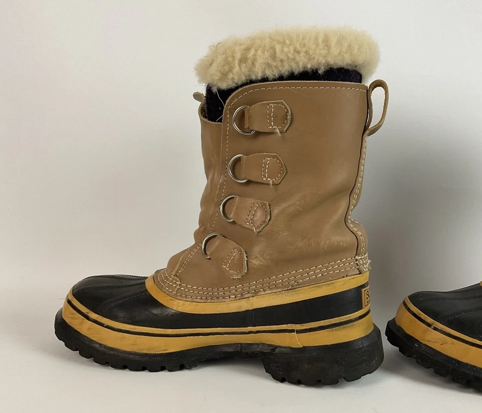 Botas Sorel Caribou para mujer 6 negras tostadas de cuero de goma forradas superiores de felpa cálidas Foto 4 de 4