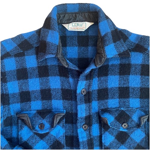 Vintage 80s LL Bean Old Friends Flannel Shirt Blue Buffalo Plaid Wool Medium