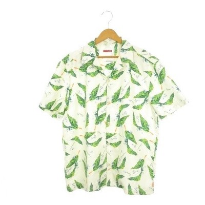 Royal Roial Aloha Shirt M Green Ivory Leaf Pattern Short Sleeve For Ages 14+